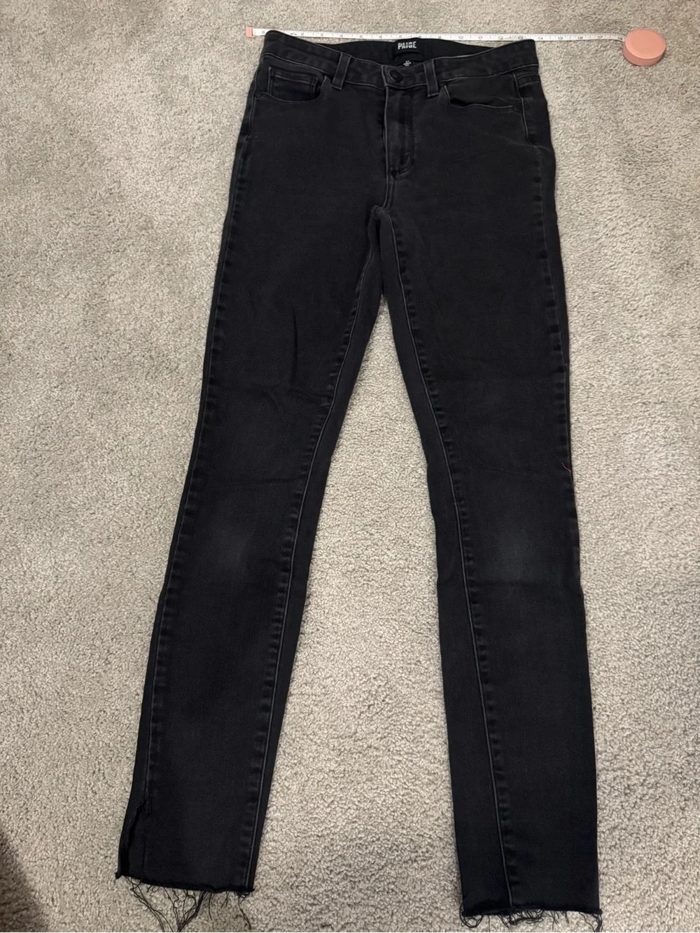 PAIGE Washed Black High-Rise Skinny Jeans with Raw Hem